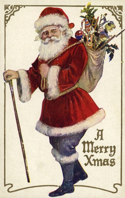 Jultomten med en påse med leksaker av English School