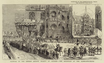 Det tyska konstnärssällskapets festival i Meissen, mottagningen på Albrechtschloss (gravyr) av English School