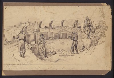 Fältkök in i fästningen Nis, Serbien, Serbo-Bulgariska kriget, 28 november 1885 (ritning) av English School