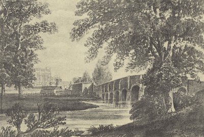 Femtonbågsbron, 1818 (gravyr) av English School
