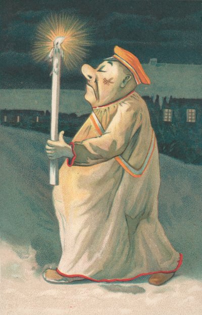 Figur av en man som håller ett högt ljus av English School