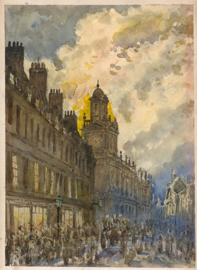 Brand på Grays Inn Lane, London, 20 juni 1880 (wc på papper) av English School