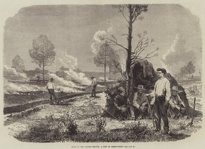 Bränder i Landes, Frankrike, en observationspost (gravyr) av English School