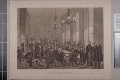 Första chartistmötet, British Coffee House på Cockspur Street, 1839 av English School