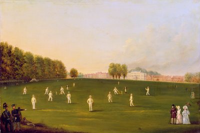 Första stora cricketmatchen som spelades av medlemmar av Royal Amateur Society på Hampton Court Green den 3 augusti 1836, 1836 av English School