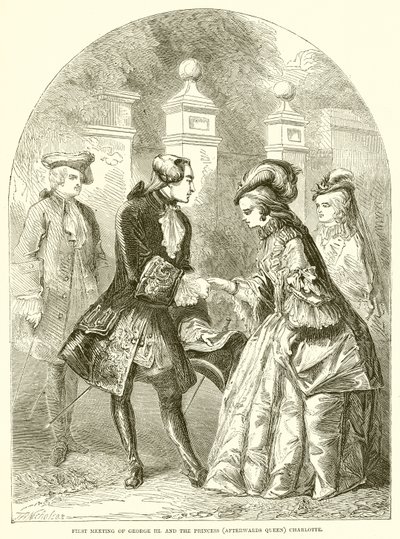 Första mötet med George III. och prinsessan (efteråt drottning) Charlotte av English School