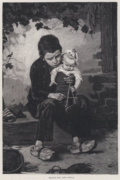Fisher Boy and Child (gravyr) av English School