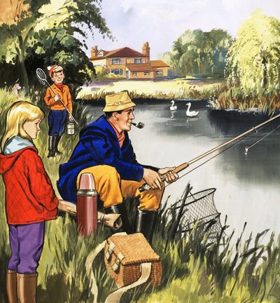 Fiskare på en flodstrand av English School