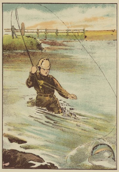 Fiske efter öring (färgad gravyr) av English School