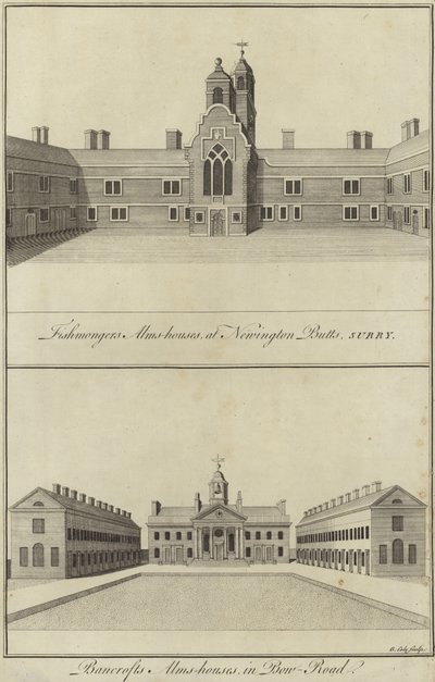 Fishmongers Almshouses, Newington Butts and Bancrofts Almshouses, Bow Road, London av English School