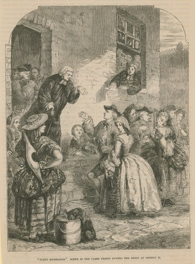 Flotta äktenskap; scen i Fleet Prison under kung George II:s regeringstid av English School