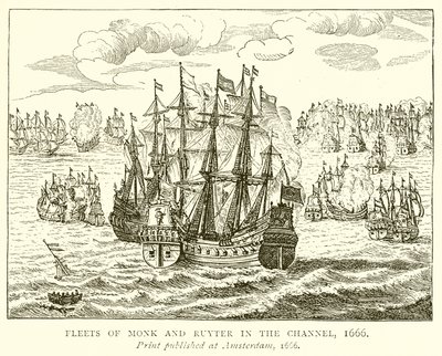 Flottor av munkar och Ruyter i kanalen, 1666 av English School