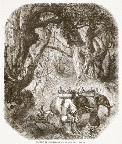 Flight of Europeans from the Mytery, illustration från Cassells Illustrated History of England av English School