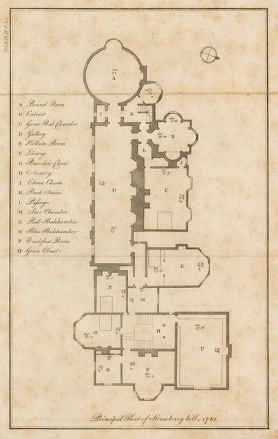 Planritning av huvudvåningen, Strawberry Hill, London av English School