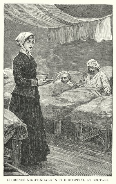 Florence Nightingale på sjukhuset i Scutari (gravyr) av English School