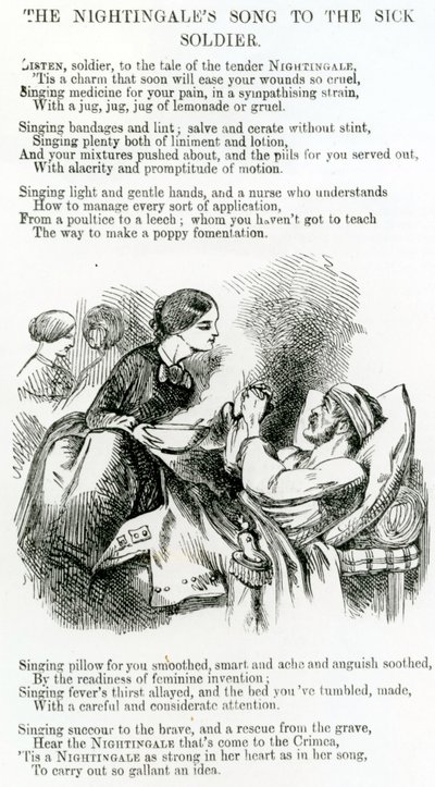 Florence Nightingale tar hand om en sjuk soldat på Krim av English School