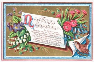 Blommor och fågel, nyårskort av English School