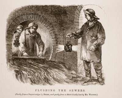 Spolning av kloakerna, dels från daguerreotypien av Richard Beard och dels från en skiss vänligt utlånad av Mr. Whiting, illustration från London Labor och London Poor av Henry Mayhew, pub. 1862 (lit av English School