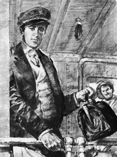 I åratal seglade Joseph Conrad runt världens hav i den brittiska handelstjänsten (litho) av English School