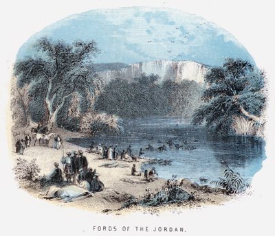 Fords of the Jordan (färgad gravyr) av English School