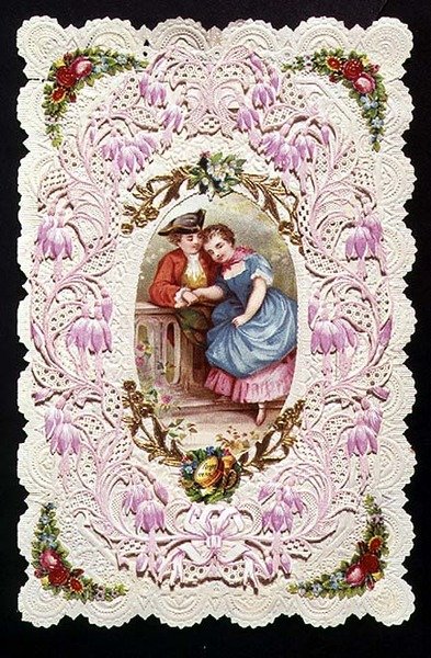 Forget Me Not, viktorianskt kort (collage) av English School