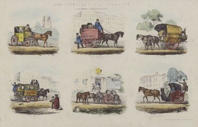 Transportformer i London från mitten av 1800-talet (akvatint) av English School