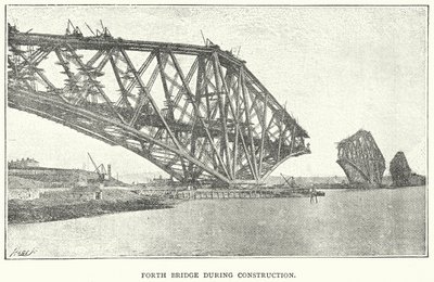 Forth Bridge under konstruktion (gravyr) av English School