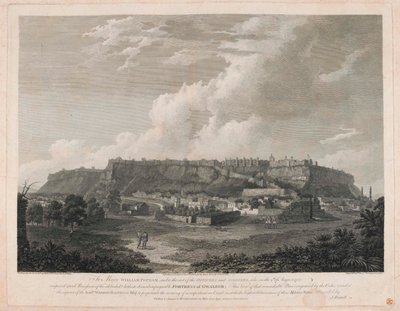 Fortress of Gwalior (linjegravyr, färgad) av English School