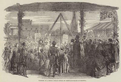 Grundandet av en Hindoo Female School i Cornwallis-Square i Calcutta (gravyr) av English School