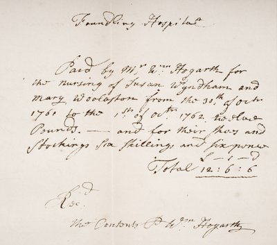 Quittung des Findelhauses, unterschrieben von William Hogarth von English School