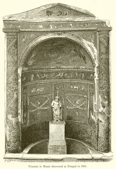 Fontän i mosaik upptäckt i Pompeji 1881 av English School