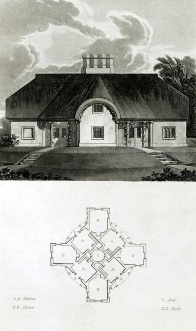 Fyra stugor, 1818 av English School