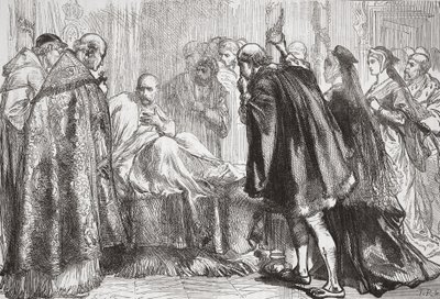 Francis I på sin dödsbädd, illustration från The History of Protestantism av James Aitken Wylie (1808-1890), pub. 1878 av English School