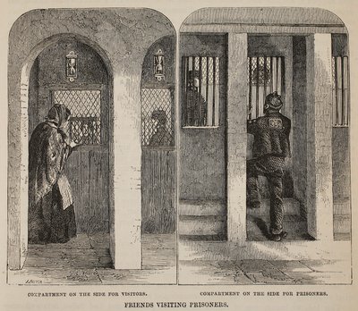 Vänner som besöker fångar, illustration från The Criminal Prisons of London och Scenes from Prison Life av Henry Mayhew och John Binny, pub. 1862 av English School