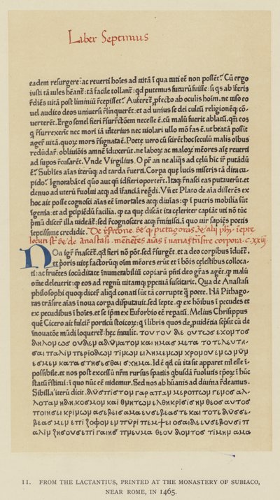Från Lactantius, tryckt i klostret Subiaco, nära Rom, 1465 (litho) av English School