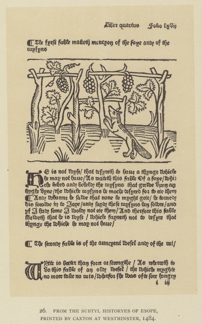 Från Subtyl Historyes of Esope, tryckt av Caxton i Westminster av English School