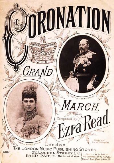 Framsida av partituret till "Coronation Grand March", komponerat av Ezra Read (litografi) av English School