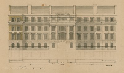 Framifrån av Furnivals Inn, Holborn, London av English School