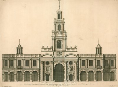 Framifrån av Royal Exchange, London av English School