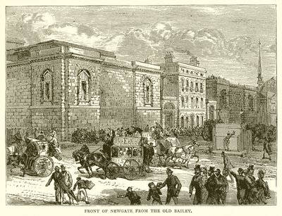 Framsidan av Newgate från Old Bailey av English School