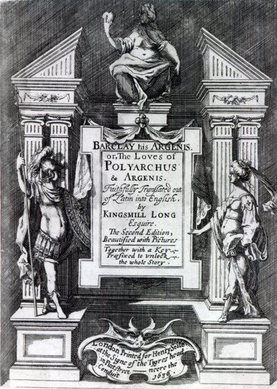 Frontispice for Argenis av John Barclay, andra engelska upplagan, 1636 av English School