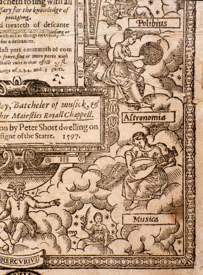 Frontispice från A Plaine and Easie Introduction to Practicall Musicke av Thomas Morley, Detail, 1597 av English School