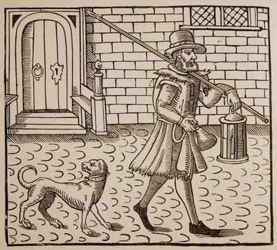 Frontispice från The Bellman of London, av Thomas Dekker (1572-1632), 1616 (sepiafoto) av English School
