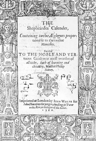 Frontispice of The Shephardes Calender av Esmond Spenser (1552-99), publicerad 1586 av English School