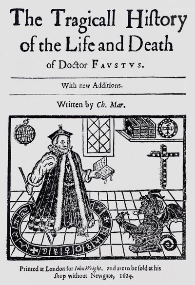 Frontispice av The Tragicall History of the Life and Death of Doctor Faustus, av Christopher Marklin, ca 1616 av English School