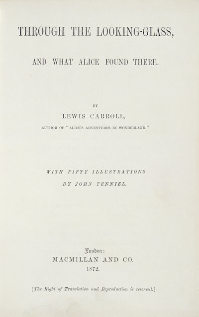 Frontispice till Alice Through the Looking-Glass av Lewis Carroll (1833-98), publicerad av Macmillan, 1872 av English School
