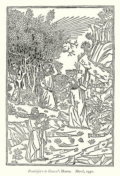 Frontispice till Coaecas Dante, mars 1491 (gravyr) av English School