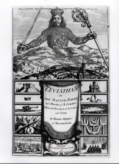 Frontispice to Leviathan or the Matter, Forme and Power of a Common Wealth Ecclesiasticall and Civil, 1651, av Thomas Hobbes (1588-1679) från Malmesbury av English School