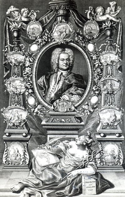 Frontispice to Naval History of England av Thomas Lediard, publicerad 1735 av English School