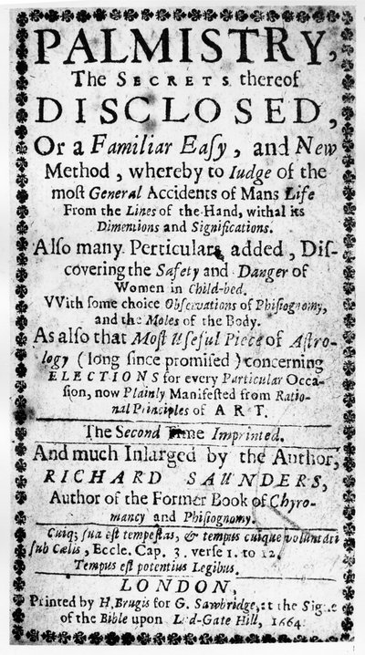 Frontispice to Palmistry, the Secrets of Its Disclosed by Richard Saunders, 1664 av English School